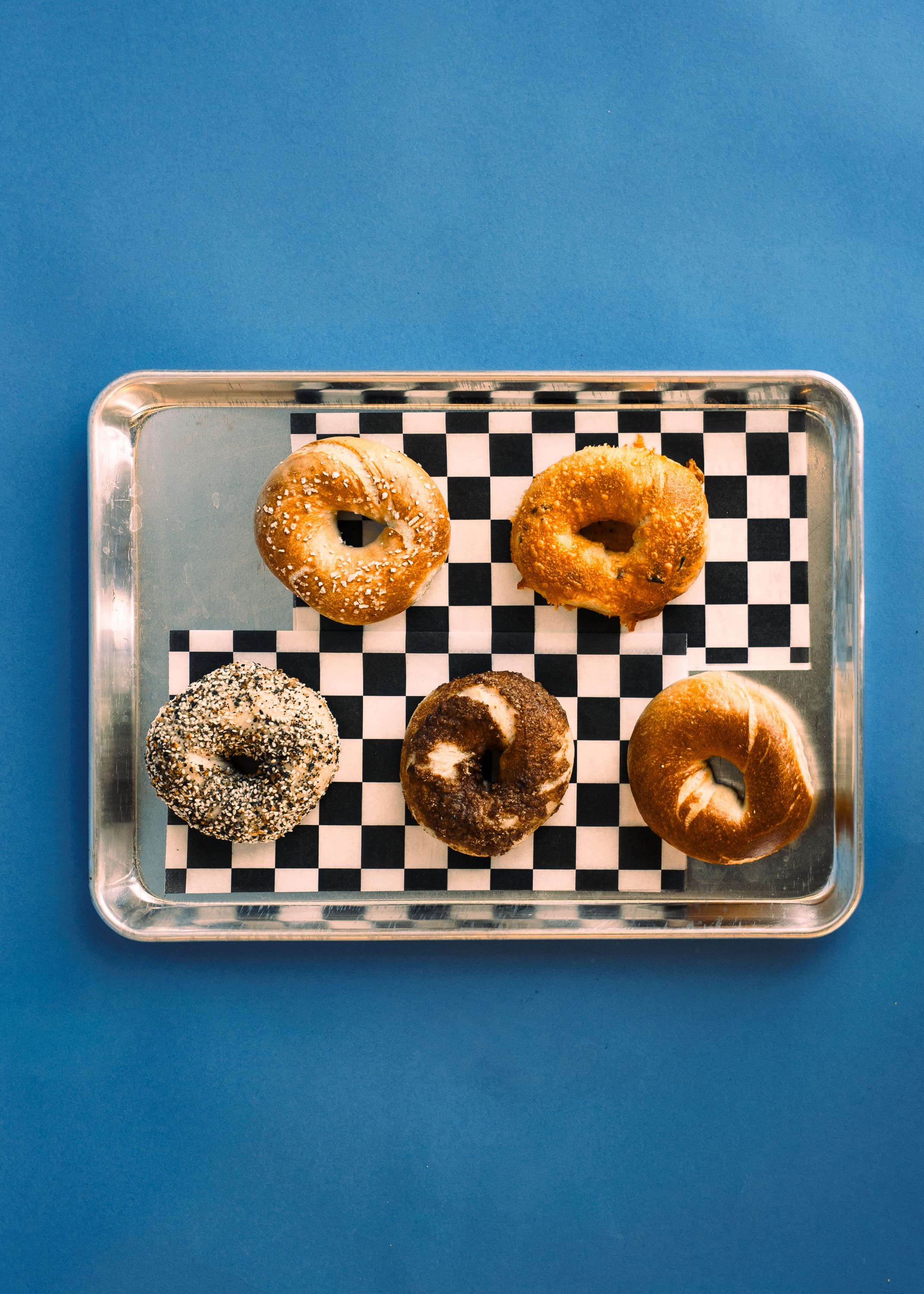 A spread of fresh Oh No Bagels and schmears